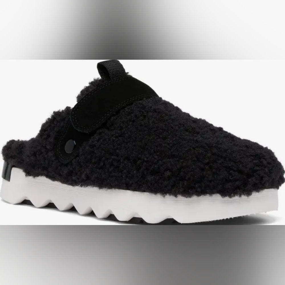 Size 9 - SOREL Viibe Black Faux Shearling Fuzzy Slip-On Shoes - Picture 2 of 14
